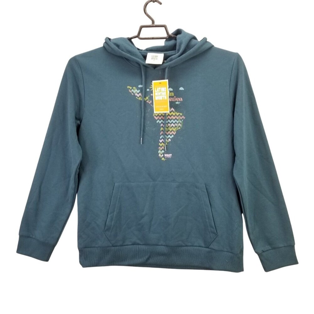 Latino Heritage Teal Hoodie Latin America Graphic Long Sleeve Drawstring Size S